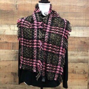 Tanner Wool Blend Fringed Pink Gray and Black Winter Plaid Scarf